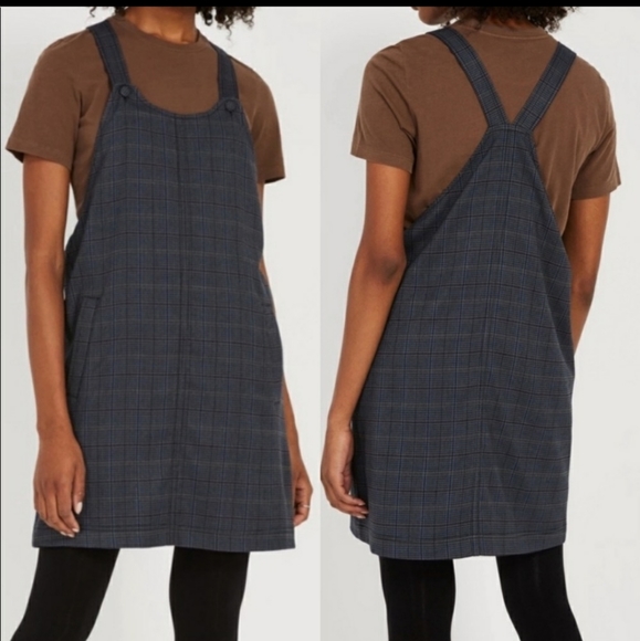 grey plaid overall dress